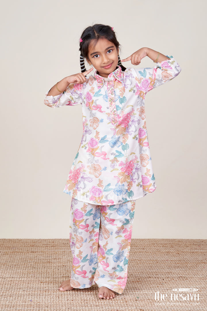 Girls Digital Print Top and Pants Co-Ord Set In Modal Silk
