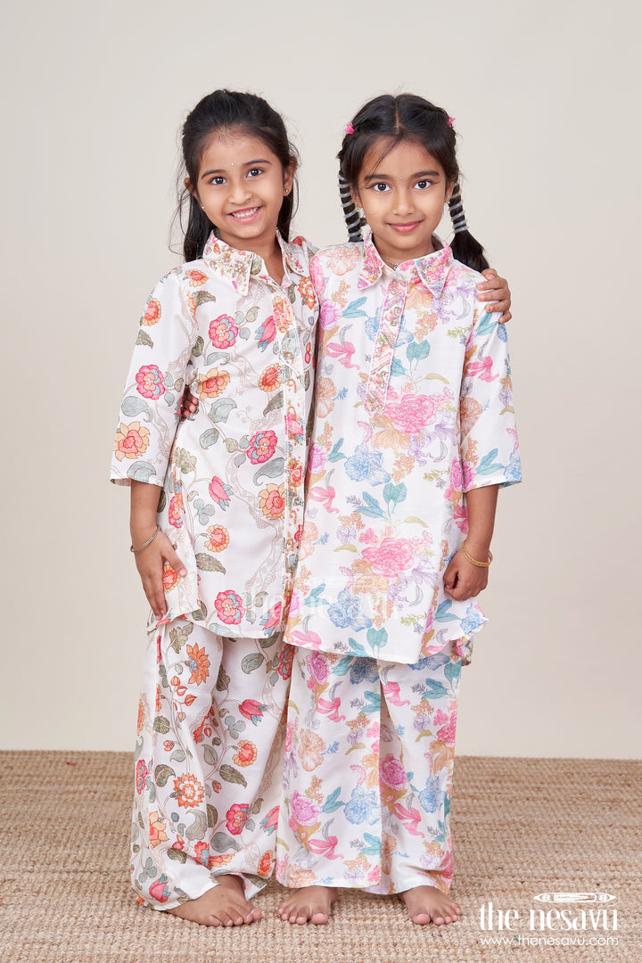 Girls Digital Print Top and Pants Co-Ord Set In Modal Silk