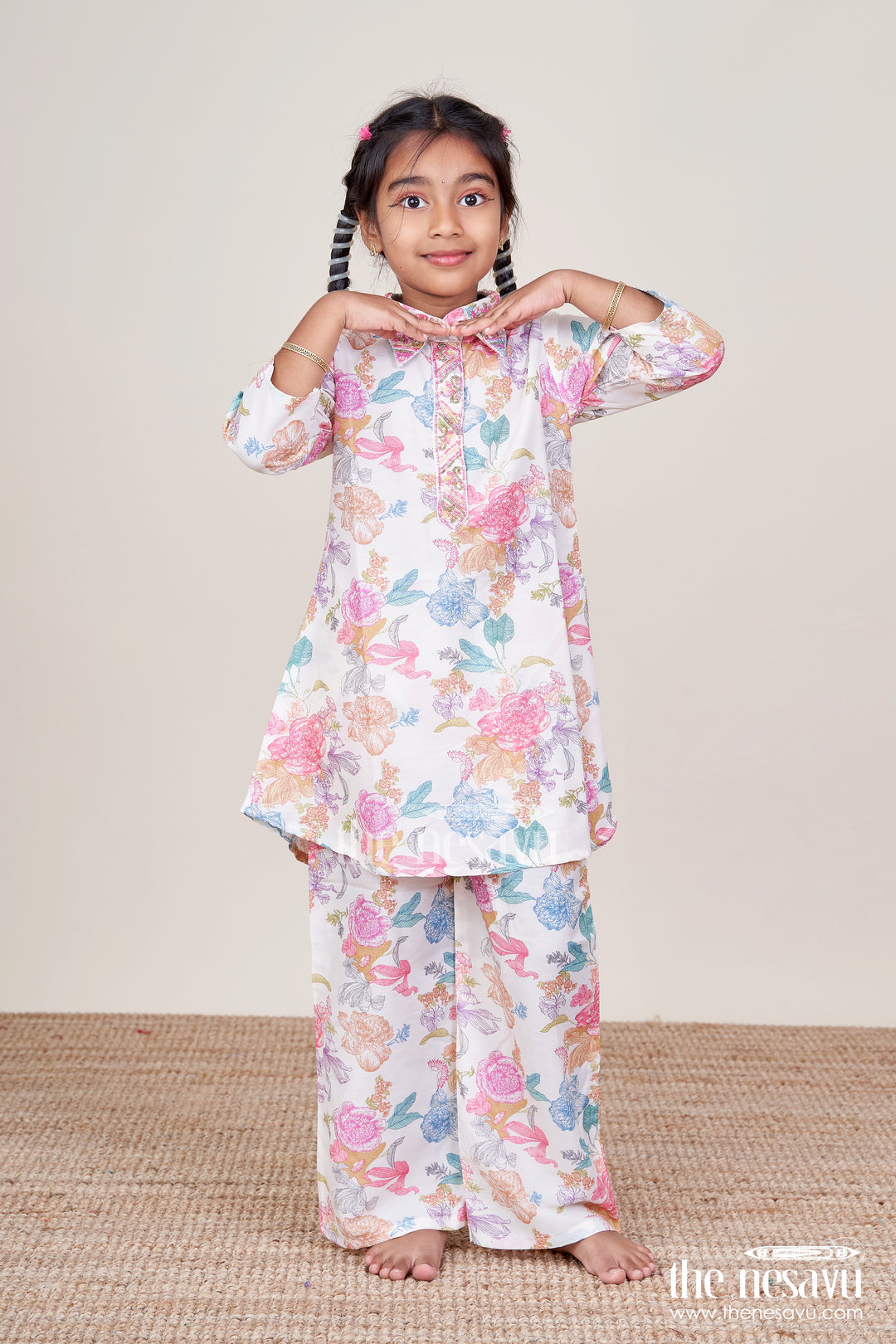 Girls Digital Print Top and Pants Co-Ord Set In Modal Silk