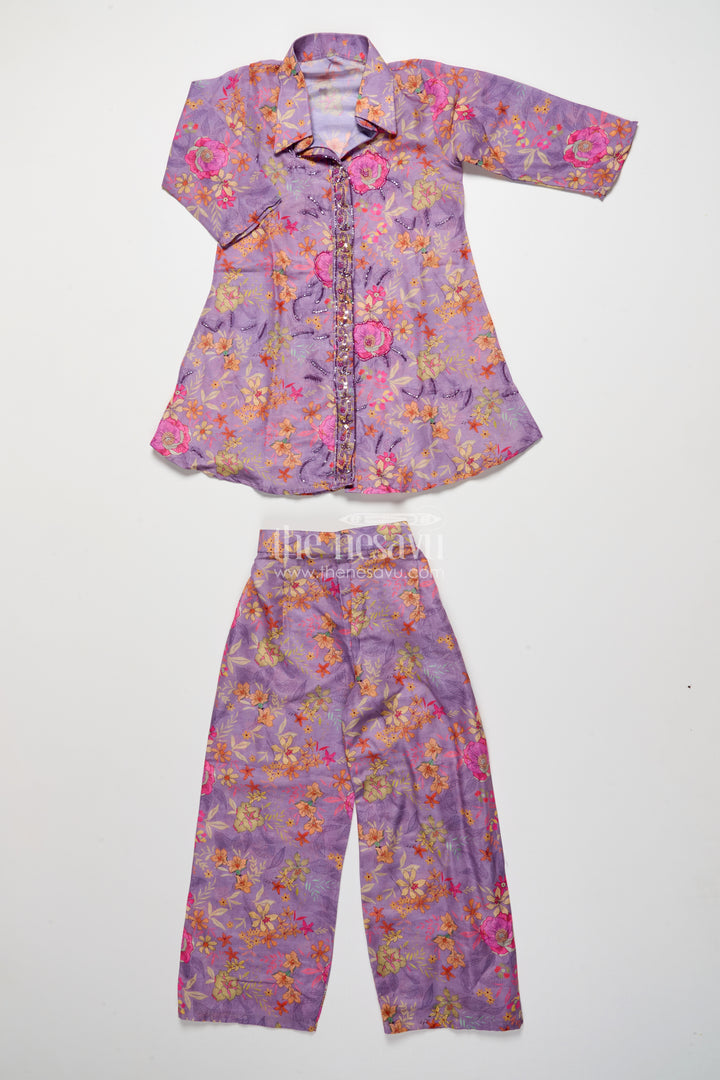 Girls Ethnic Casual Set with Embroidered Kurta and Pants
