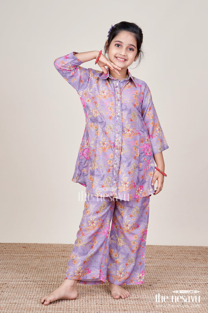 Girls Ethnic Casual Set with Embroidered Kurta and Pants