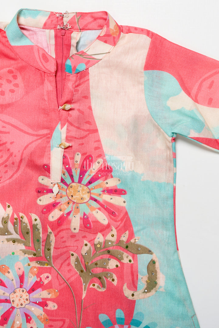 Girls Multicolor Cotton Plazo Set with Floral Digital Print for Casual Festive Days