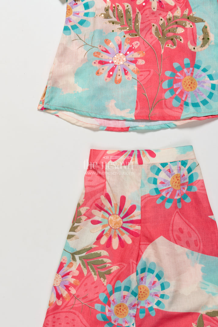 Girls Multicolor Cotton Plazo Set with Floral Digital Print for Casual Festive Days