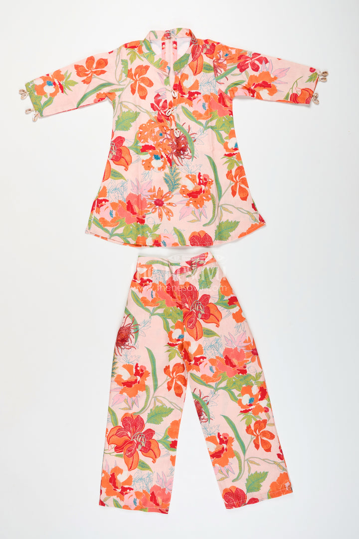 Girls ethnic sharara set with bright floral prints for festive comfort