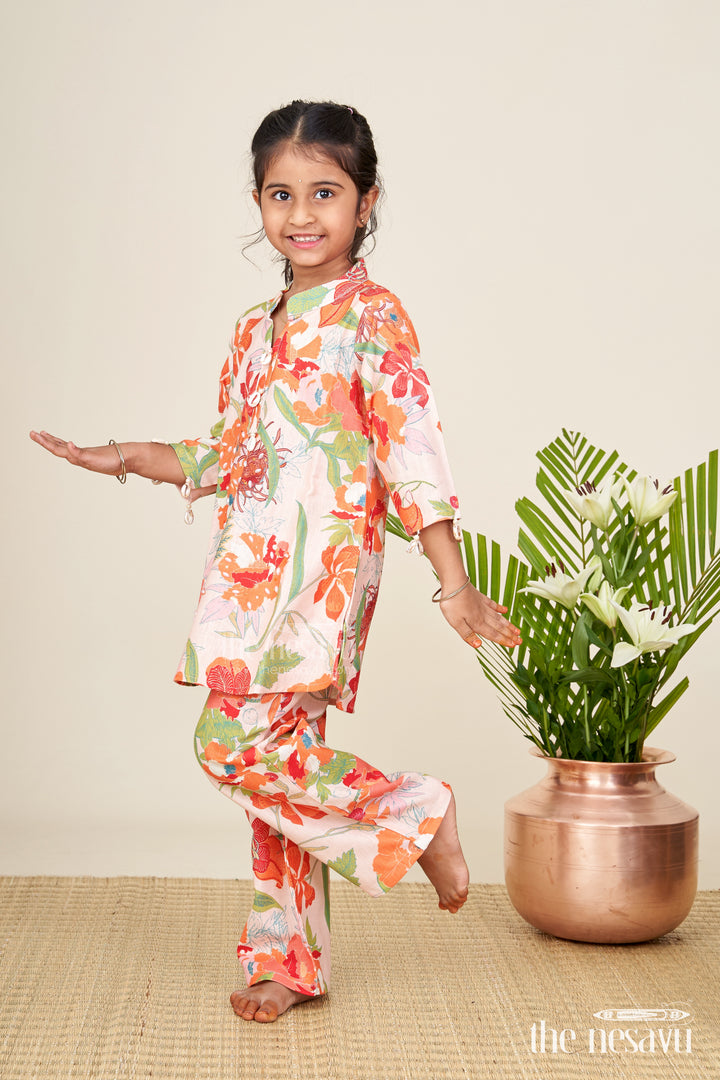 Girls ethnic sharara set with bright floral prints for festive comfort