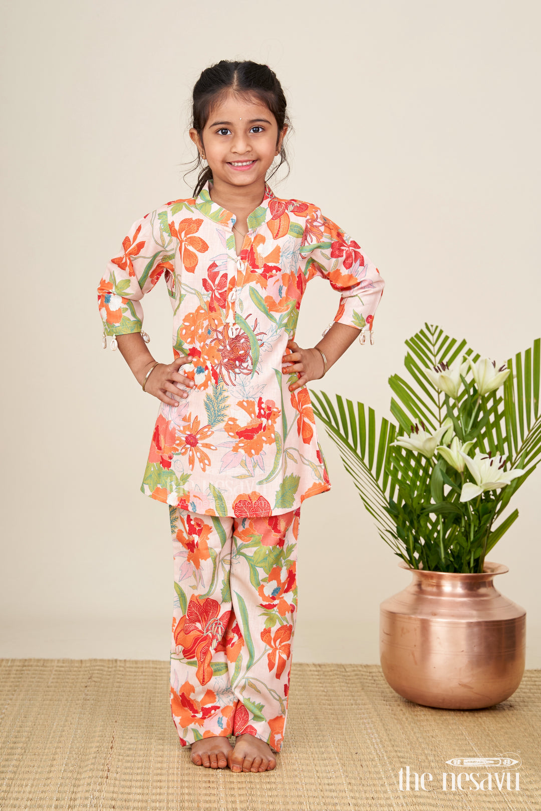 Girls ethnic sharara set with bright floral prints for festive comfort