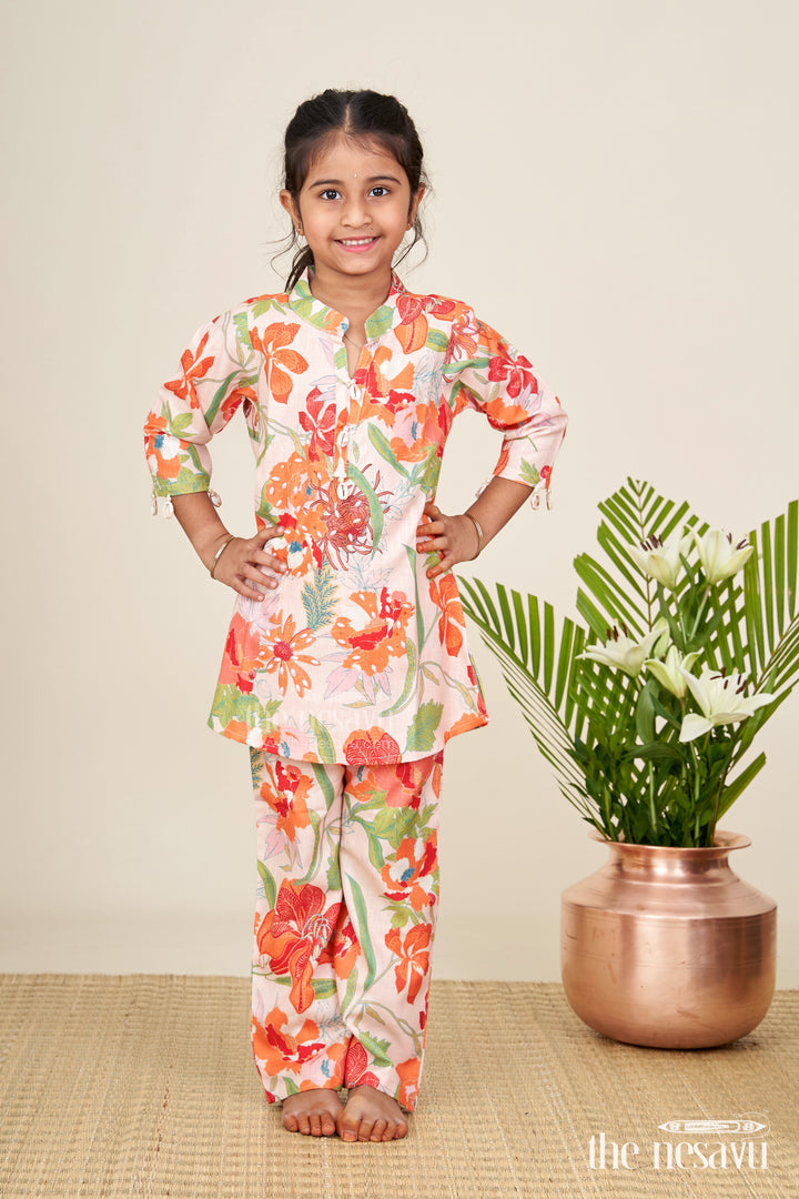 Girls ethnic sharara set with bright floral prints for festive comfort