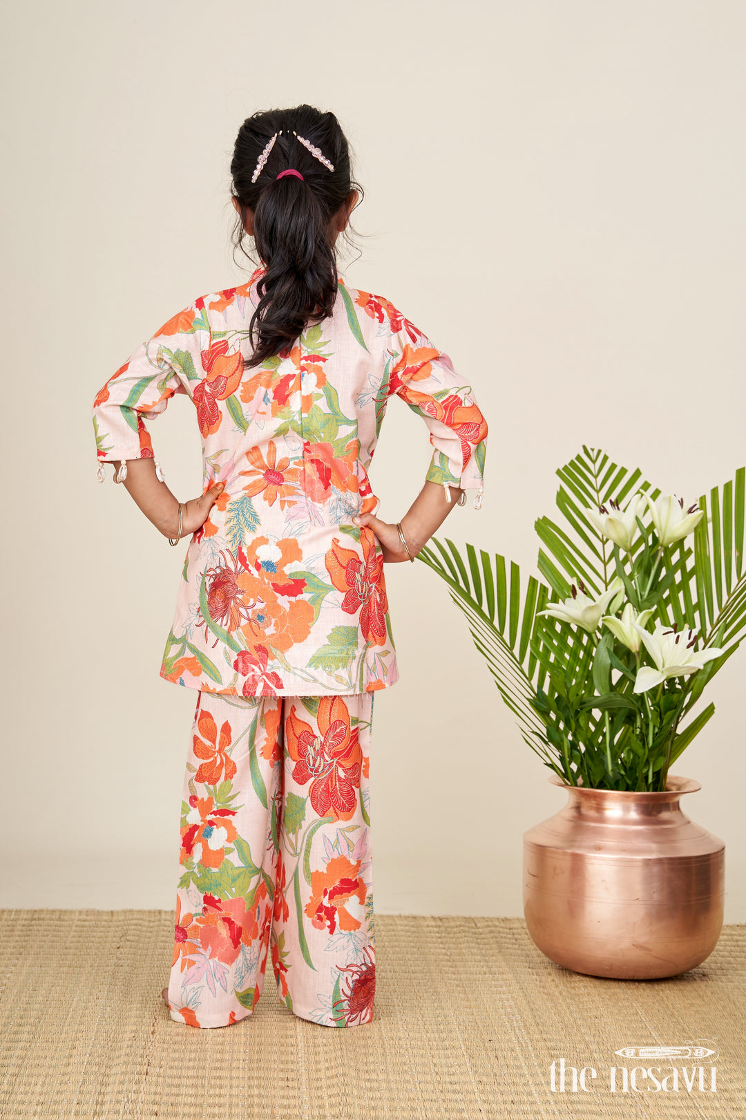Girls ethnic sharara set with bright floral prints for festive comfort