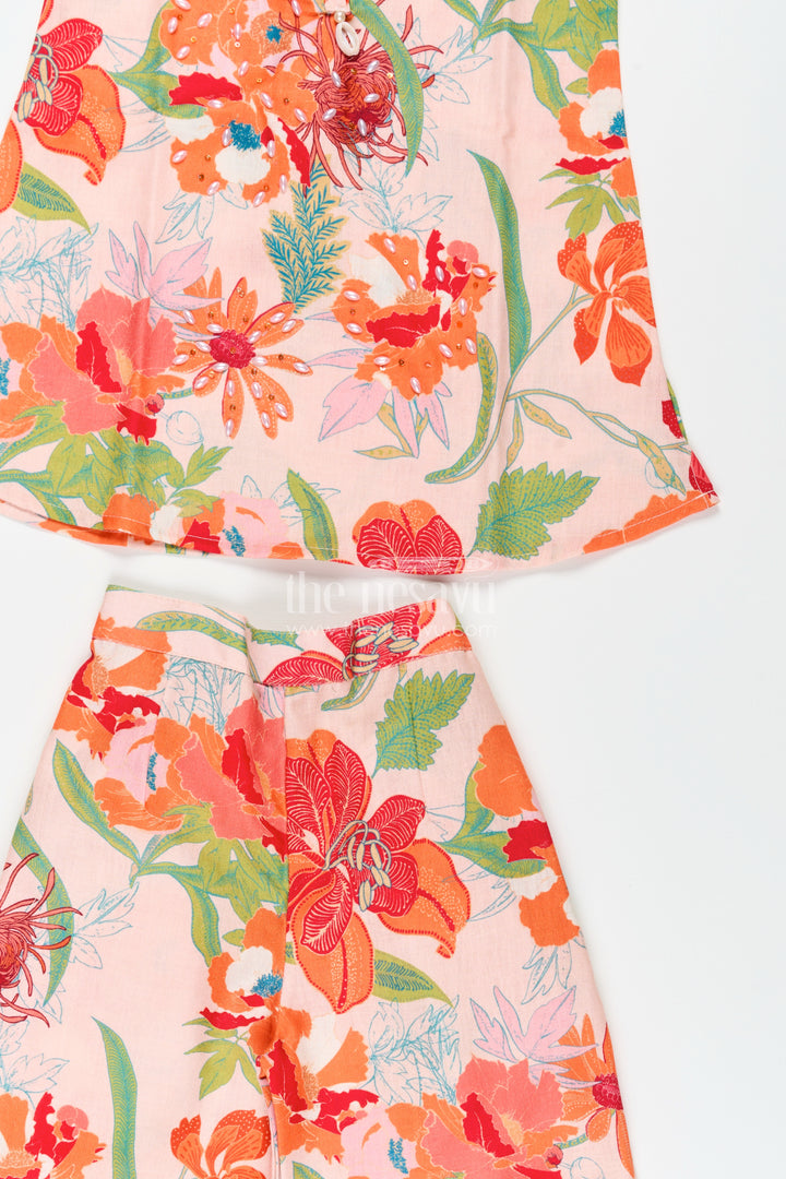 Girls ethnic sharara set with bright floral prints for festive comfort