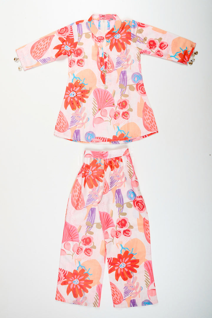 Girls sharara set in cotton with floral digital print for festive wear