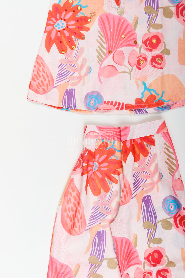 Girls sharara set in cotton with floral digital print for festive wear