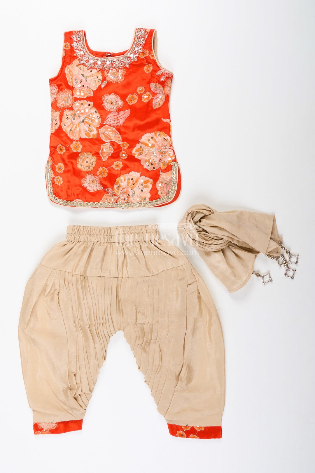 Ethnic dhoti set with floral embroidered kurta – traditional wear for girls