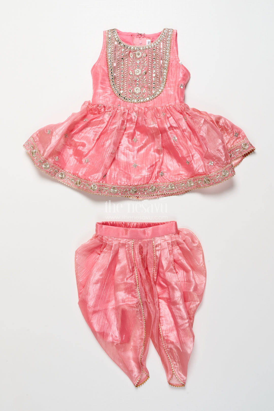 Baby girl peach organza sharara set with designer embroidery for festive occasions