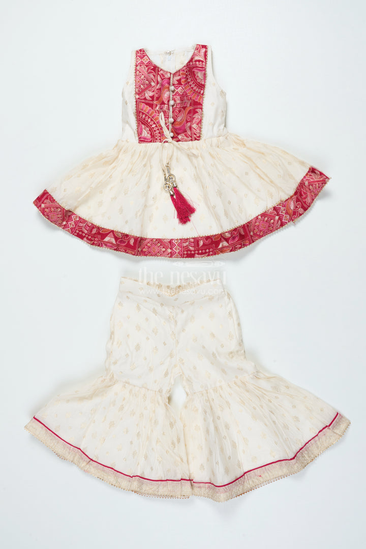 Girls Sharara Set with Gold Kadi Print Elegant Festive Outfit for Weddings and Rituals