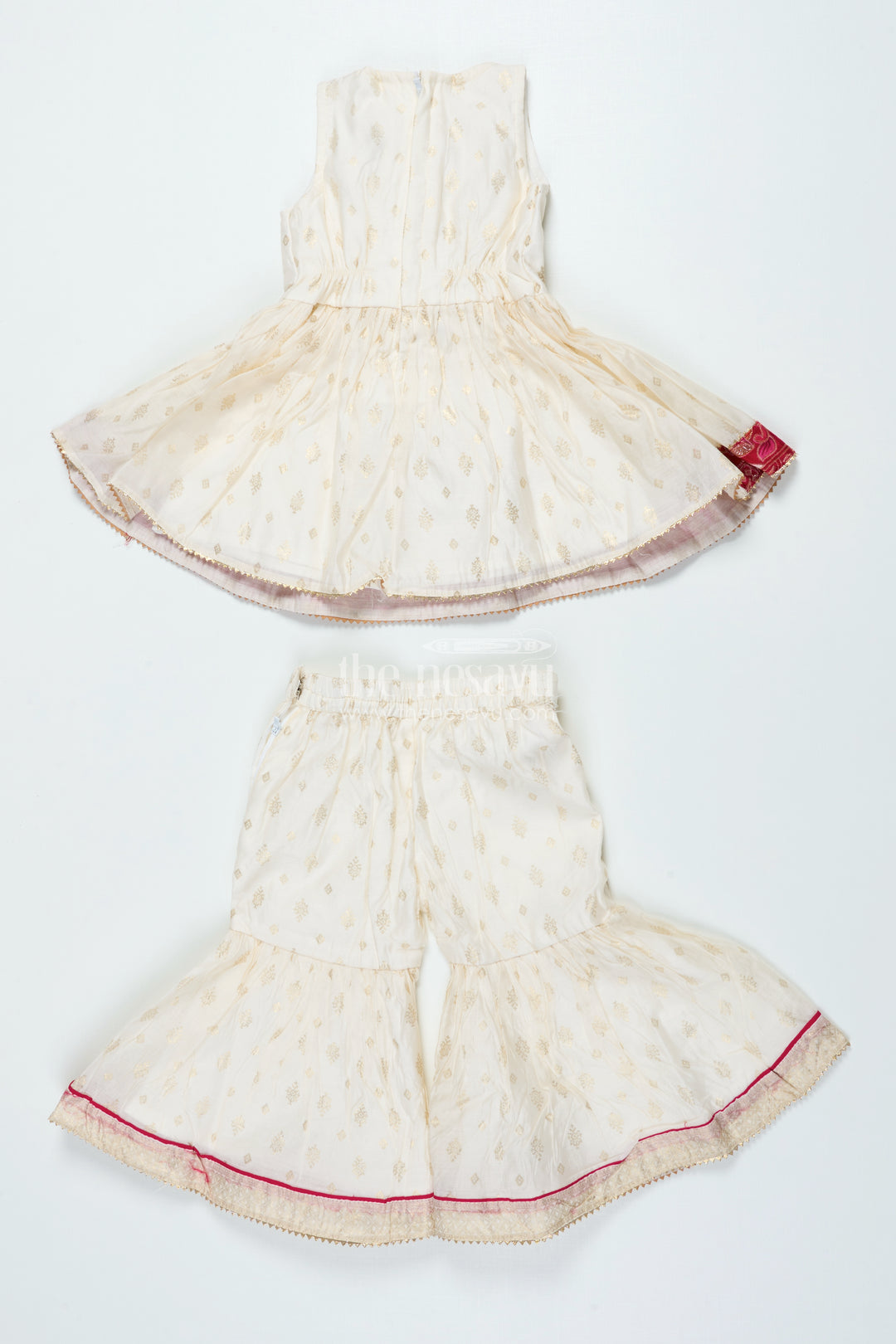 Girls Sharara Set with Gold Kadi Print Elegant Festive Outfit for Weddings and Rituals