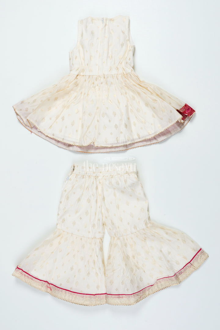 Girls Sharara Set with Gold Kadi Print Elegant Festive Outfit for Weddings and Rituals