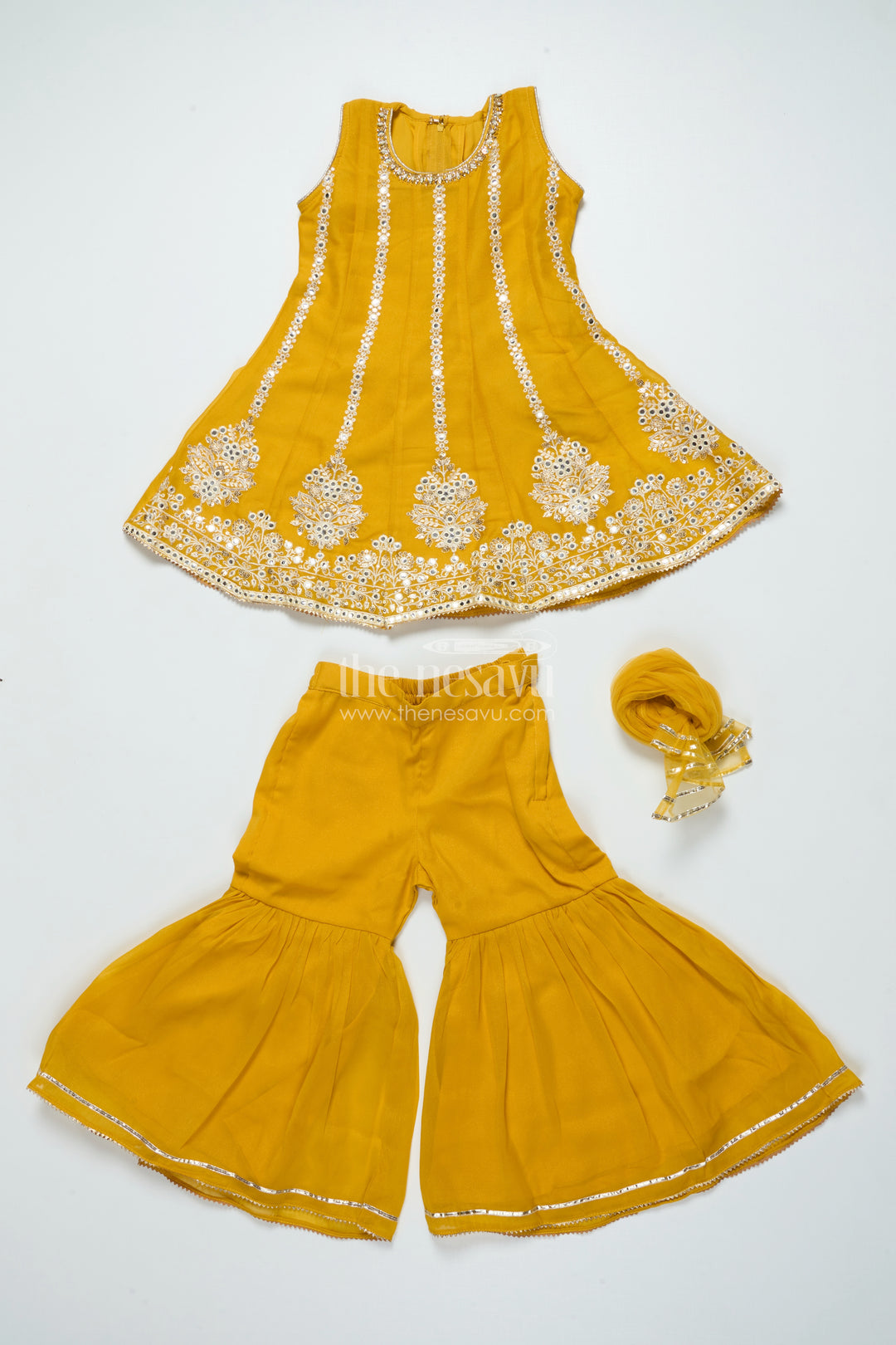 Embroidered Girls Sharara Set with Dupatta Perfect for Wedding and Festive Celebrations