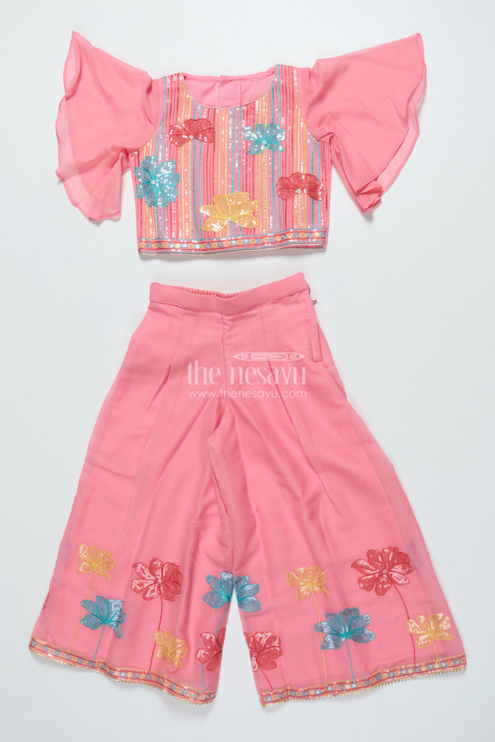Sequinned Georgette Sharara Set for Girls with Dupatta Perfect for Weddings and Cultural Events