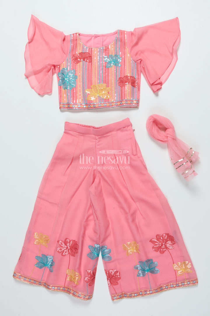 Sequinned Georgette Sharara Set for Girls with Dupatta Perfect for Weddings and Cultural Events