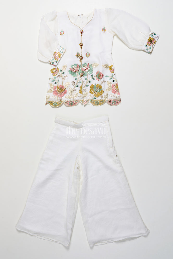 Girls Embroidered Organza Casual Set for Festivals and Poojas
