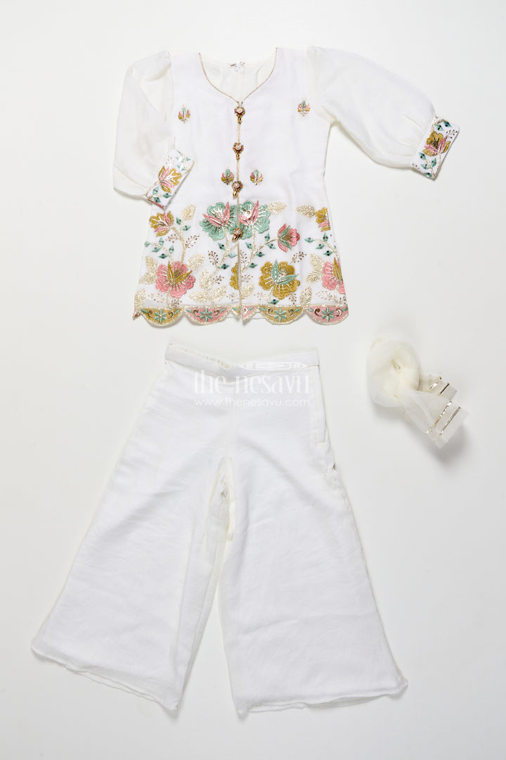 Girls Embroidered Organza Casual Set for Festivals and Poojas