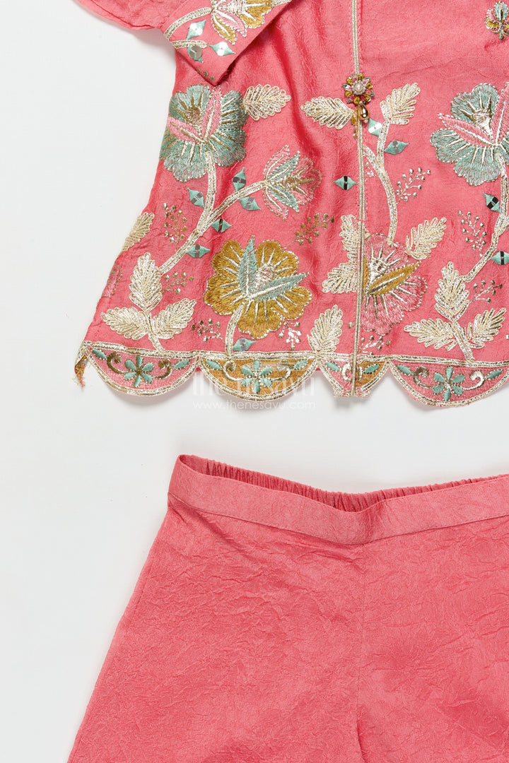 Girls Sharara Set with Embroidered Organza Yoke for Festive Events