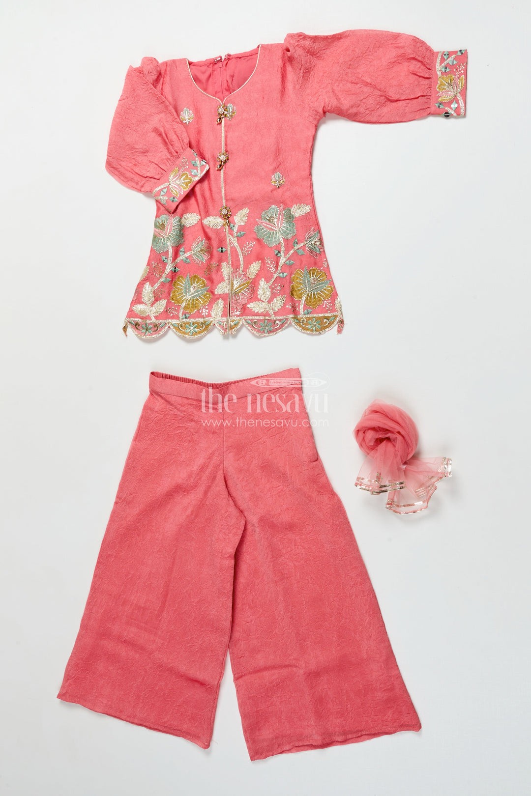 Girls Sharara Set with Embroidered Organza Yoke for Festive Events