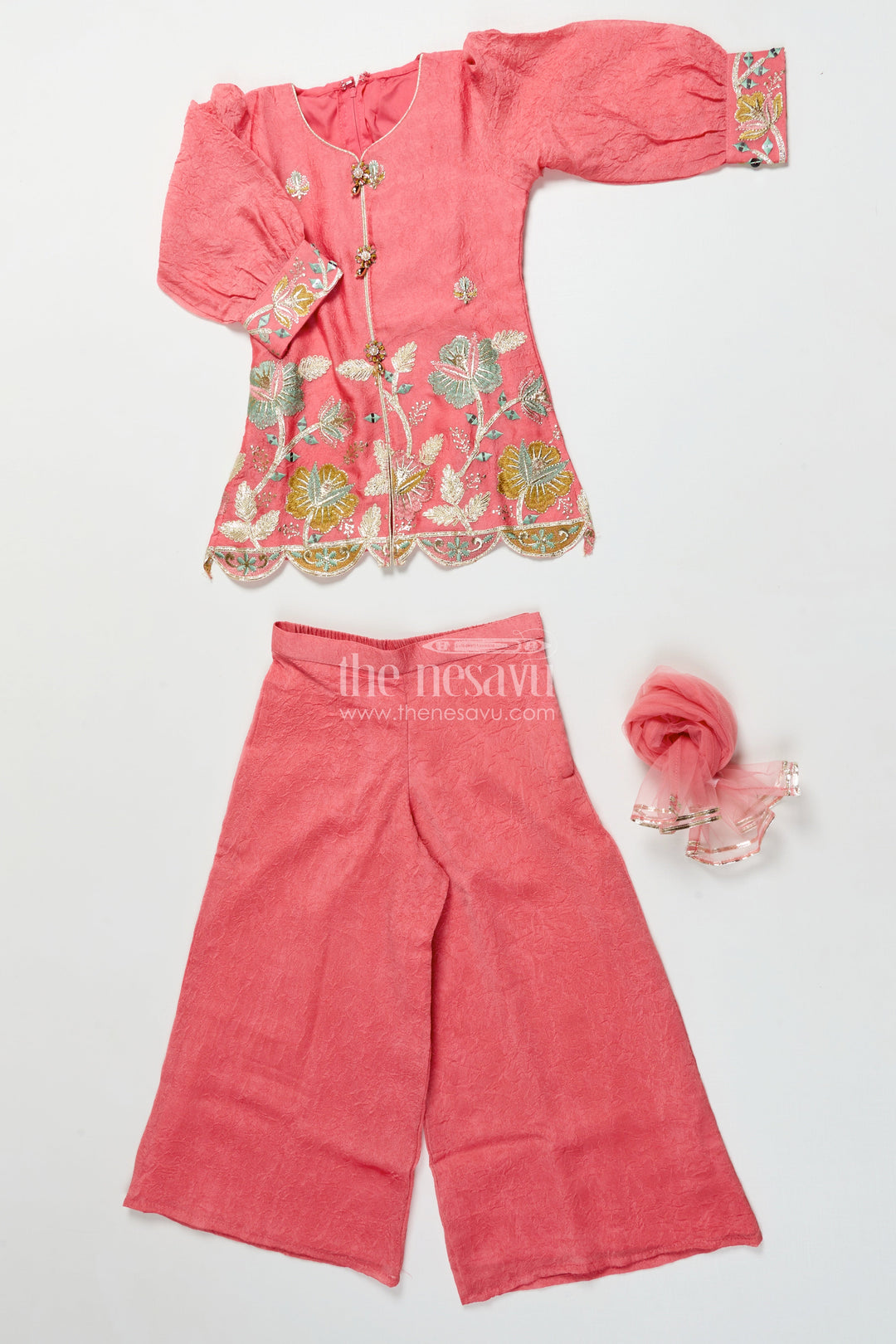 Girls Sharara Set with Embroidered Organza Yoke for Festive Events