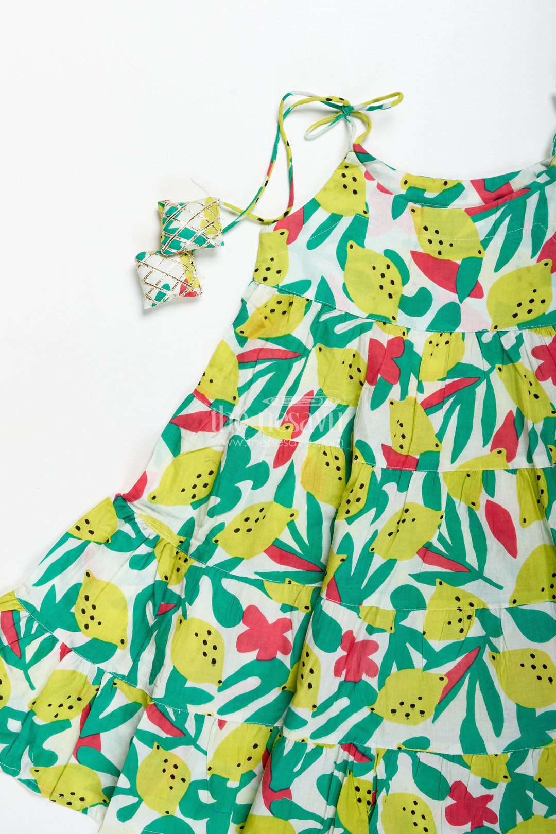 Girls Cotton Casual Set With Lemon Print For Summer Fun
