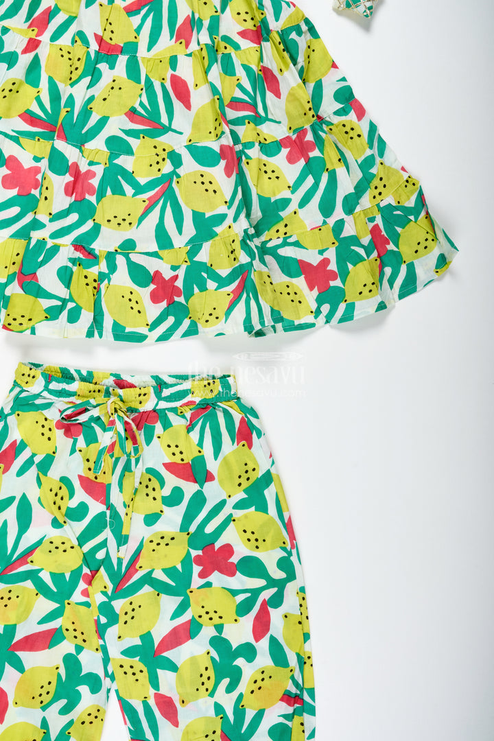 Girls Cotton Casual Set With Lemon Print For Summer Fun