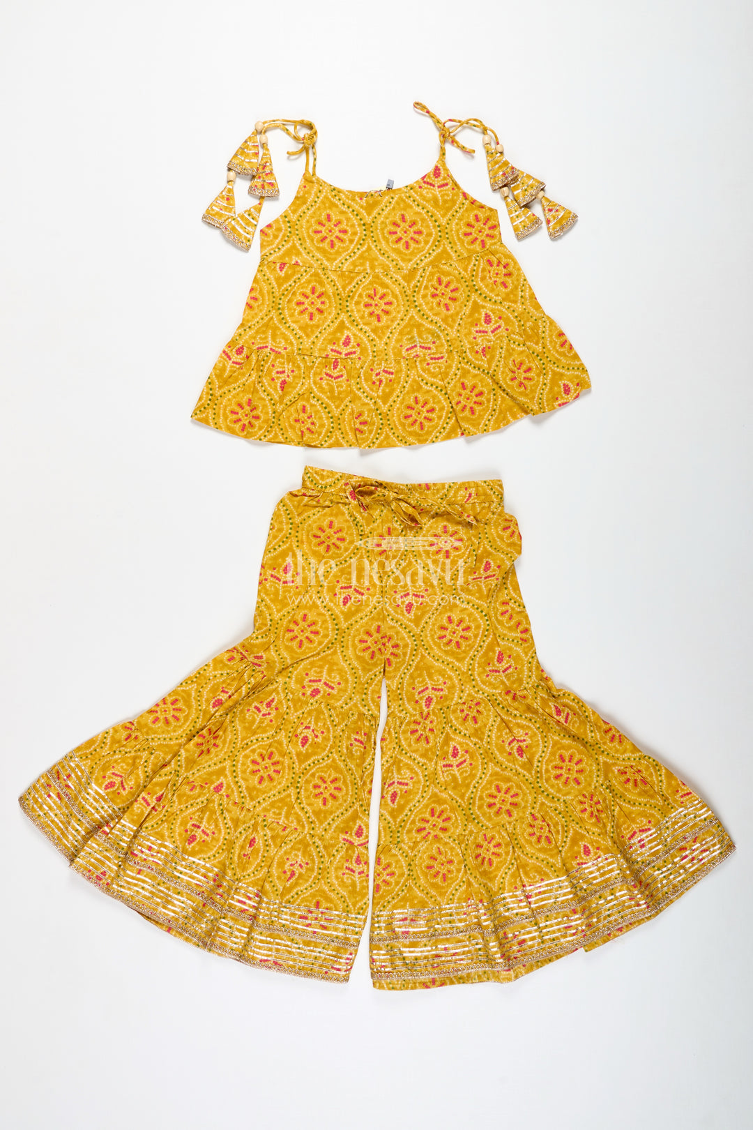 Girls ethnic sharara set with yellow floral prints for festivals