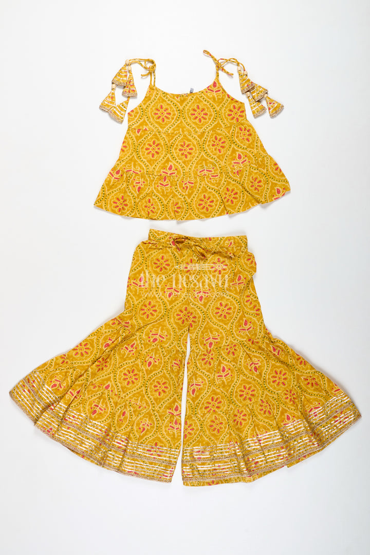 Girls ethnic sharara set with yellow floral prints for festivals