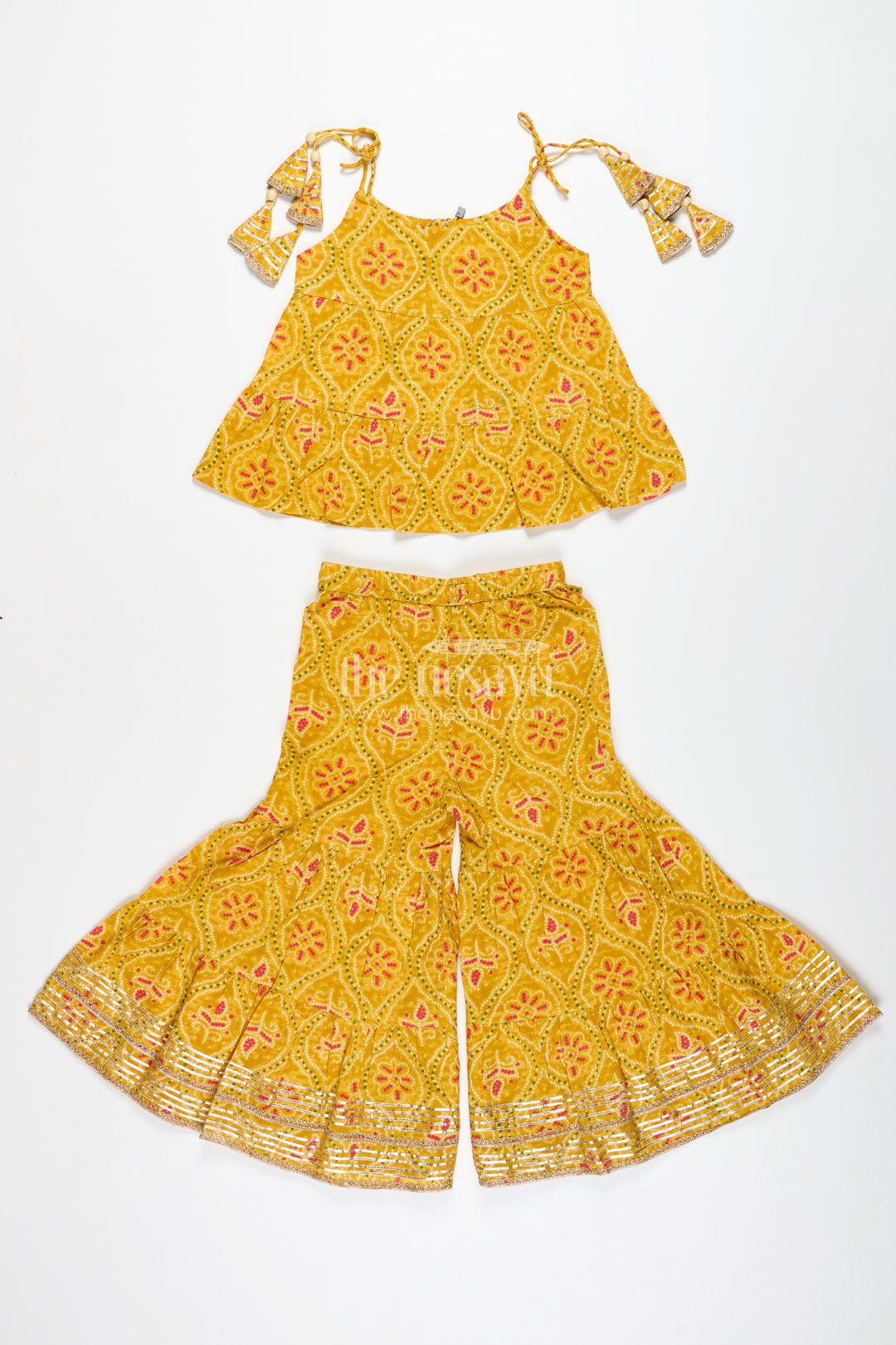 Girls ethnic sharara set with yellow floral prints for festivals