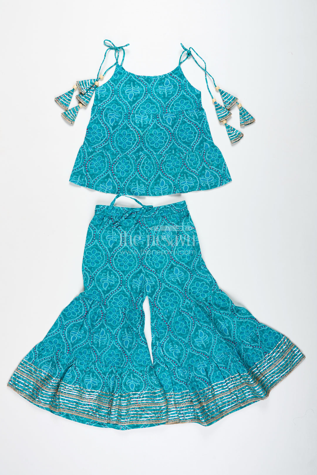 Girls Green Casual Cotton Sharara Set For Everyday Ethnic Comfort