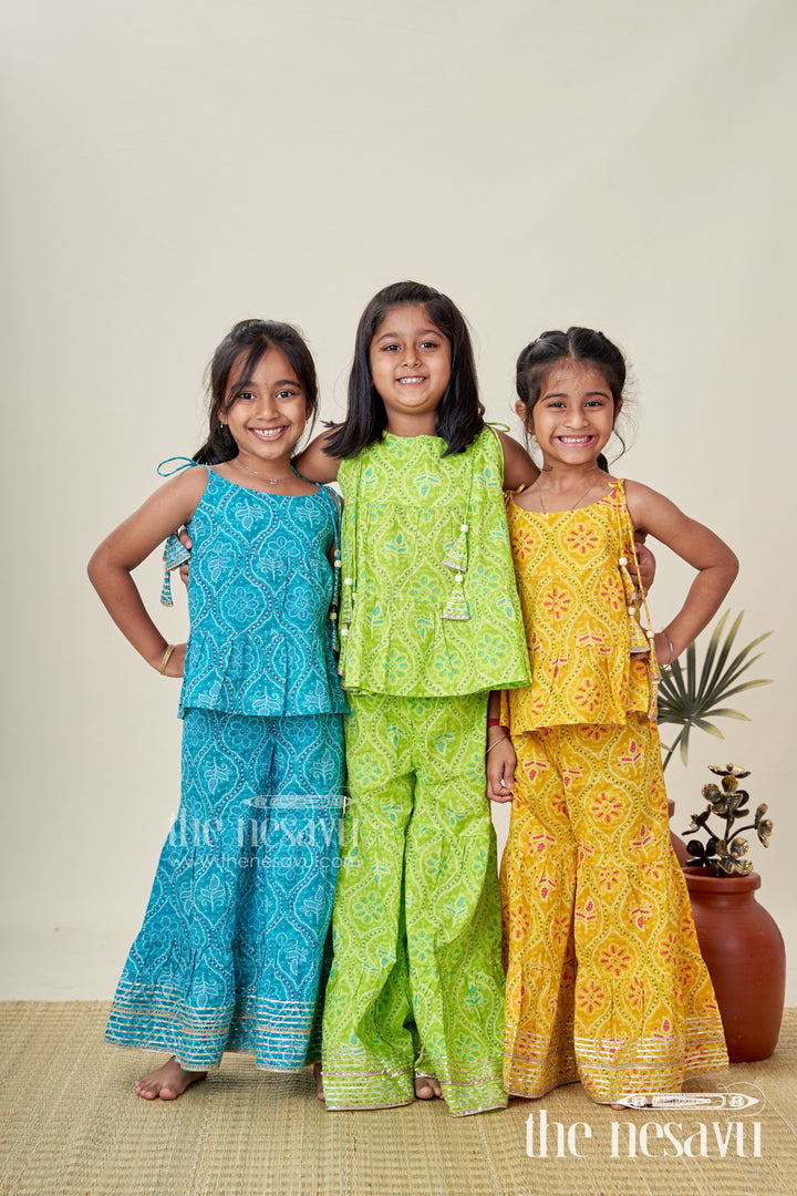 Girls Green Casual Cotton Sharara Set For Everyday Ethnic Comfort