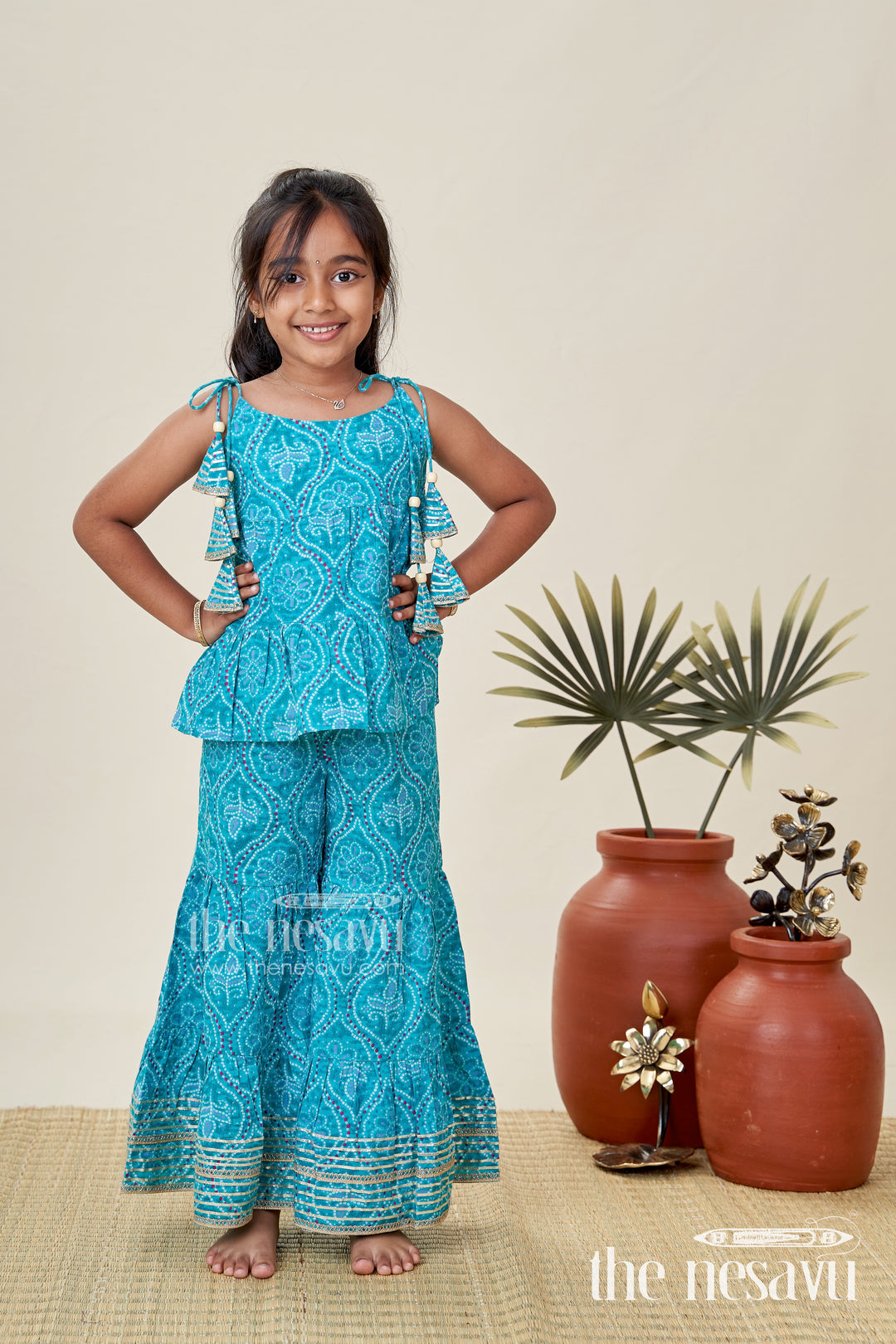 Girls Green Casual Cotton Sharara Set For Everyday Ethnic Comfort
