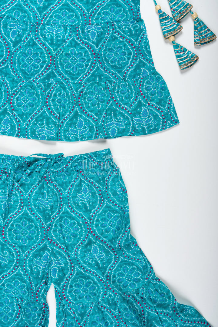 Girls Green Casual Cotton Sharara Set For Everyday Ethnic Comfort