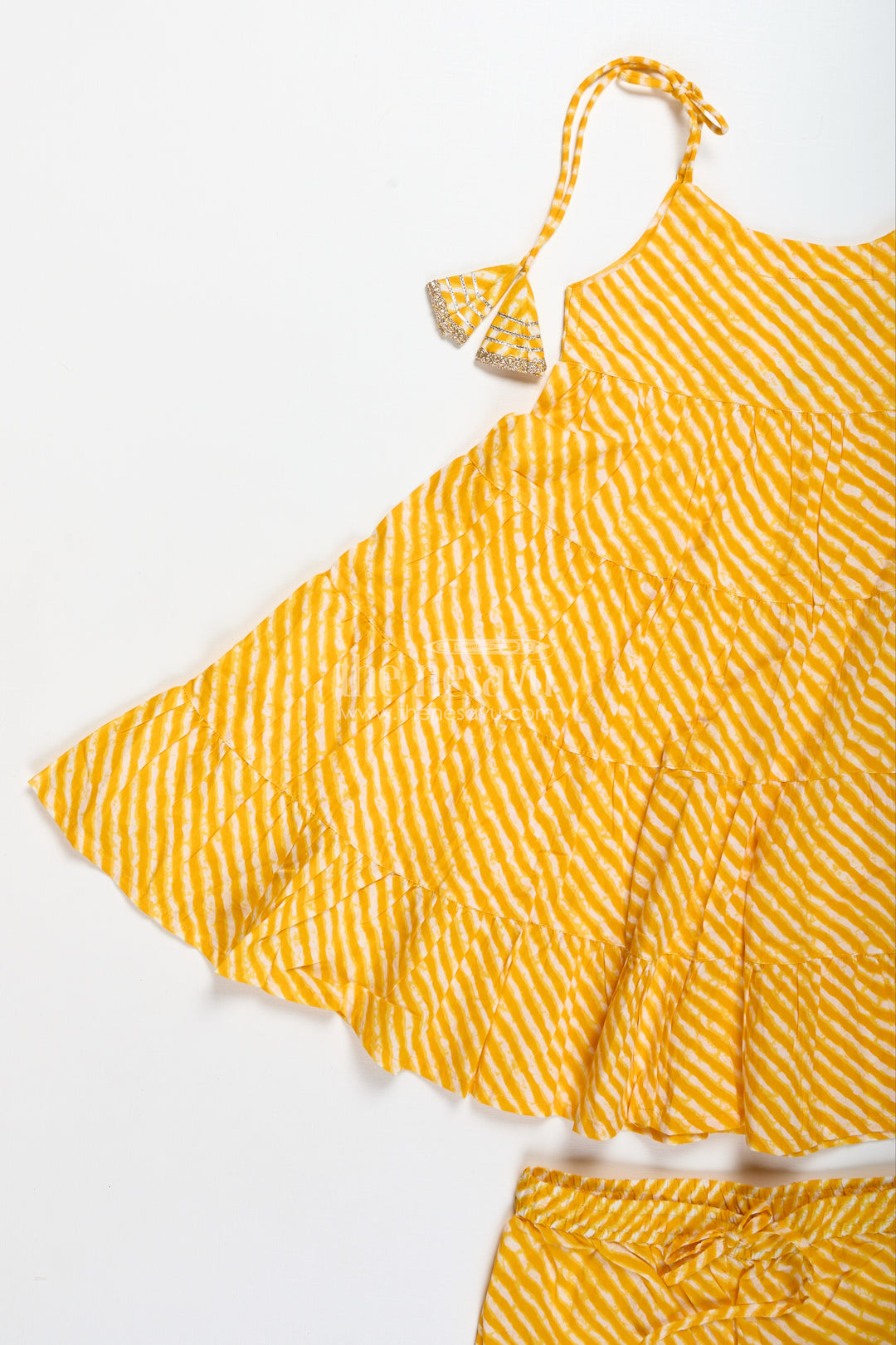 Girls Yellow Cotton Casual Suit Set For Festive Summer Days