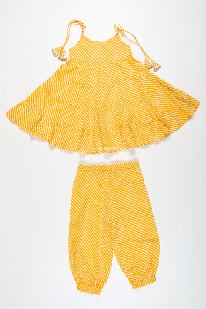 Girls Yellow Cotton Casual Suit Set For Festive Summer Days