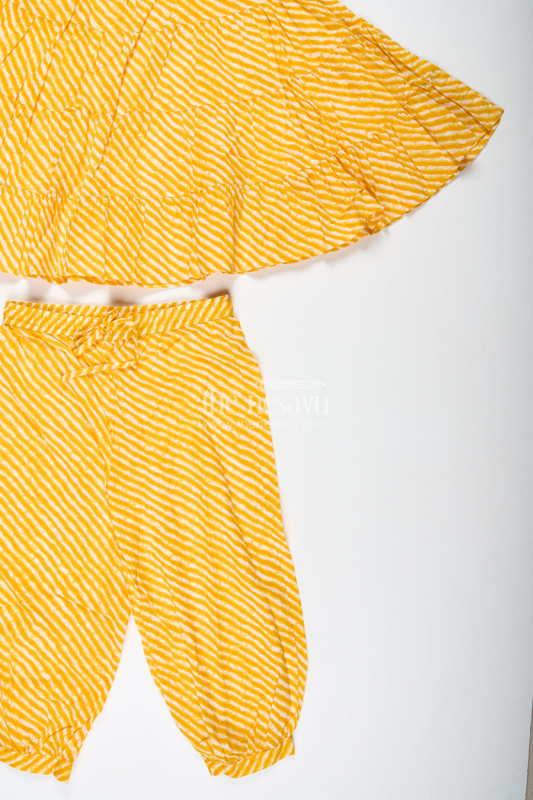 Girls Yellow Cotton Casual Suit Set For Festive Summer Days