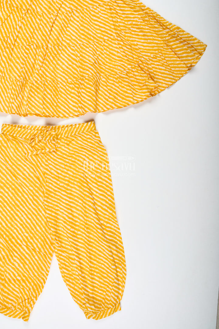 Girls Yellow Cotton Casual Suit Set For Festive Summer Days
