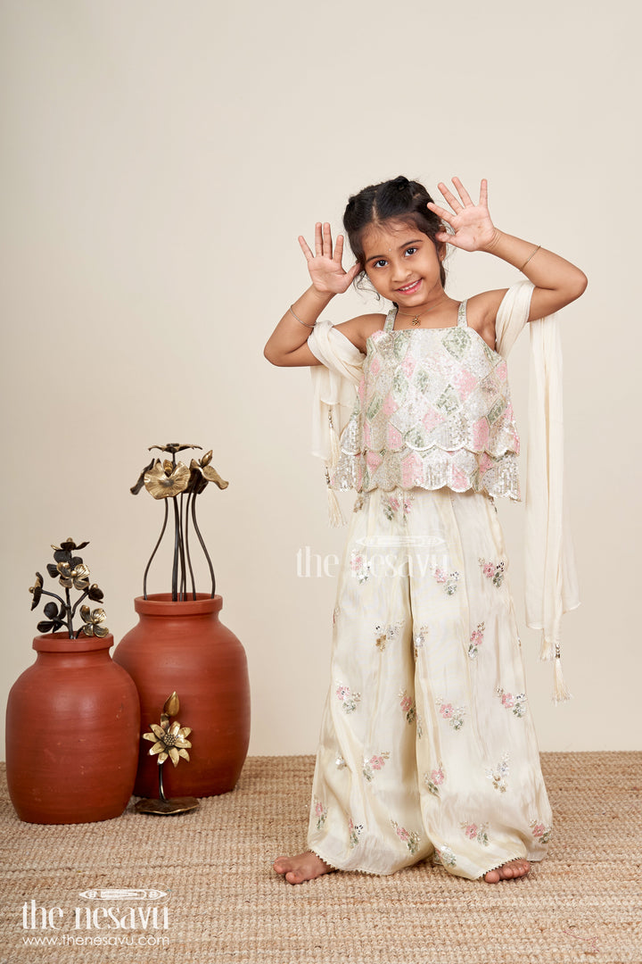 Girls cream sharara set with sequin embroidery for weddings and receptions