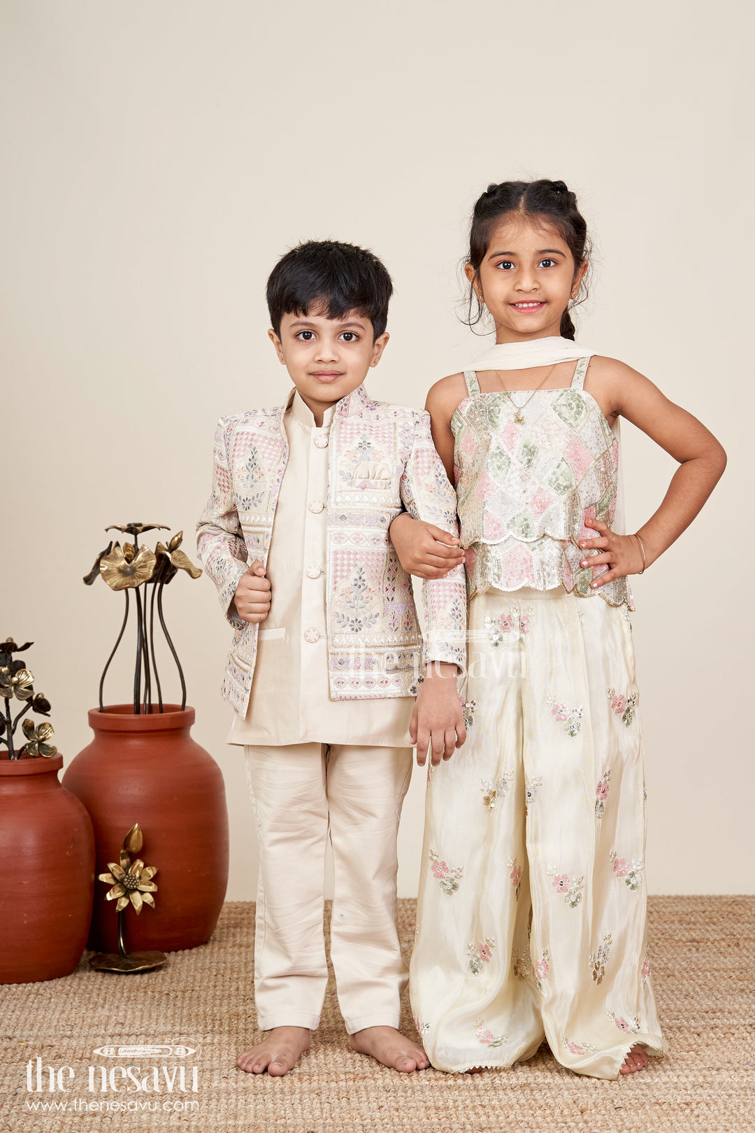 Girls cream sharara set with sequin embroidery for weddings and receptions