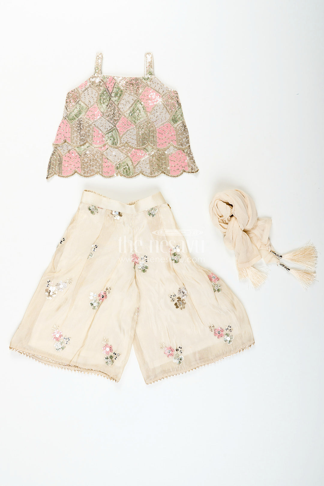 Girls cream sharara set with sequin embroidery for weddings and receptions