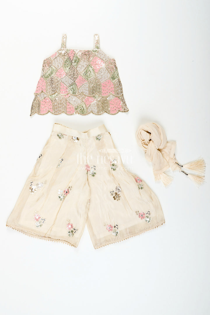 Girls cream sharara set with sequin embroidery for weddings and receptions