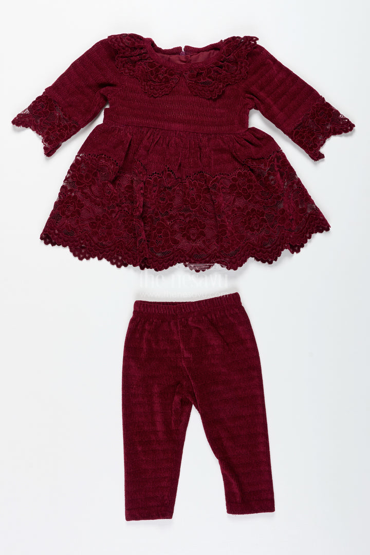 Maroon Velvet Sharara Set For Toddler Girls Ethnic Outfit With Embroidered Yoke For Weddings