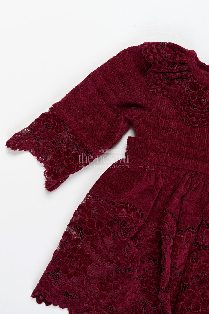 Maroon Velvet Sharara Set For Toddler Girls Ethnic Outfit With Embroidered Yoke For Weddings