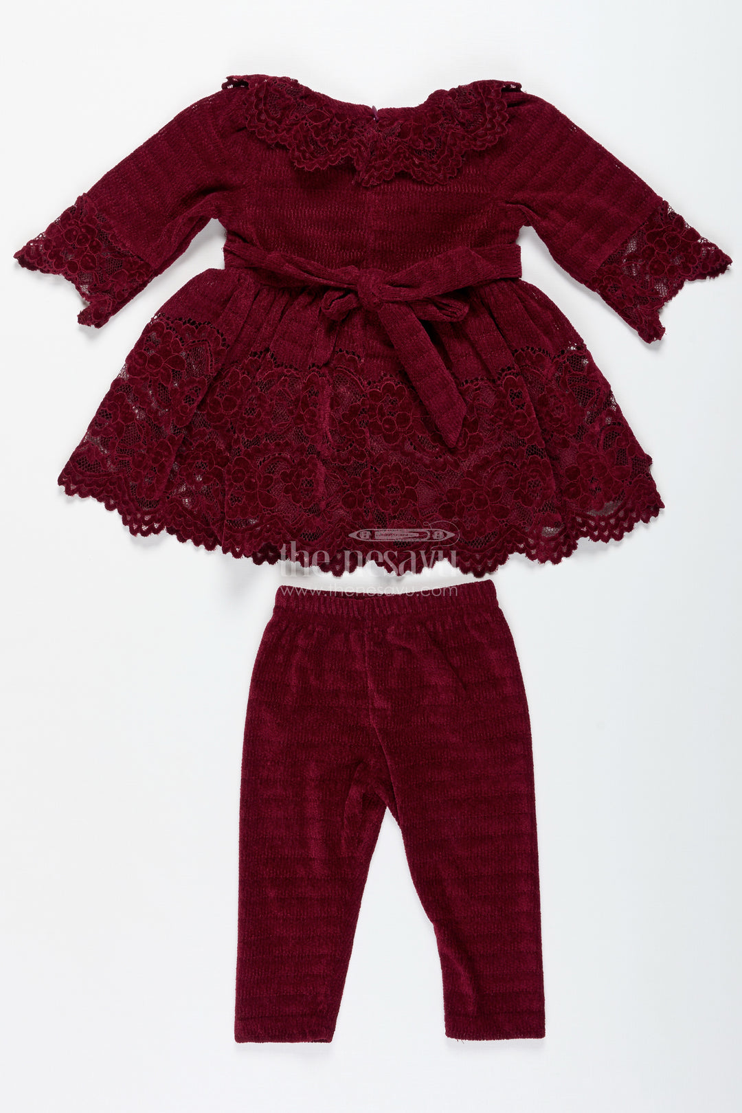 Maroon Velvet Sharara Set For Toddler Girls Ethnic Outfit With Embroidered Yoke For Weddings