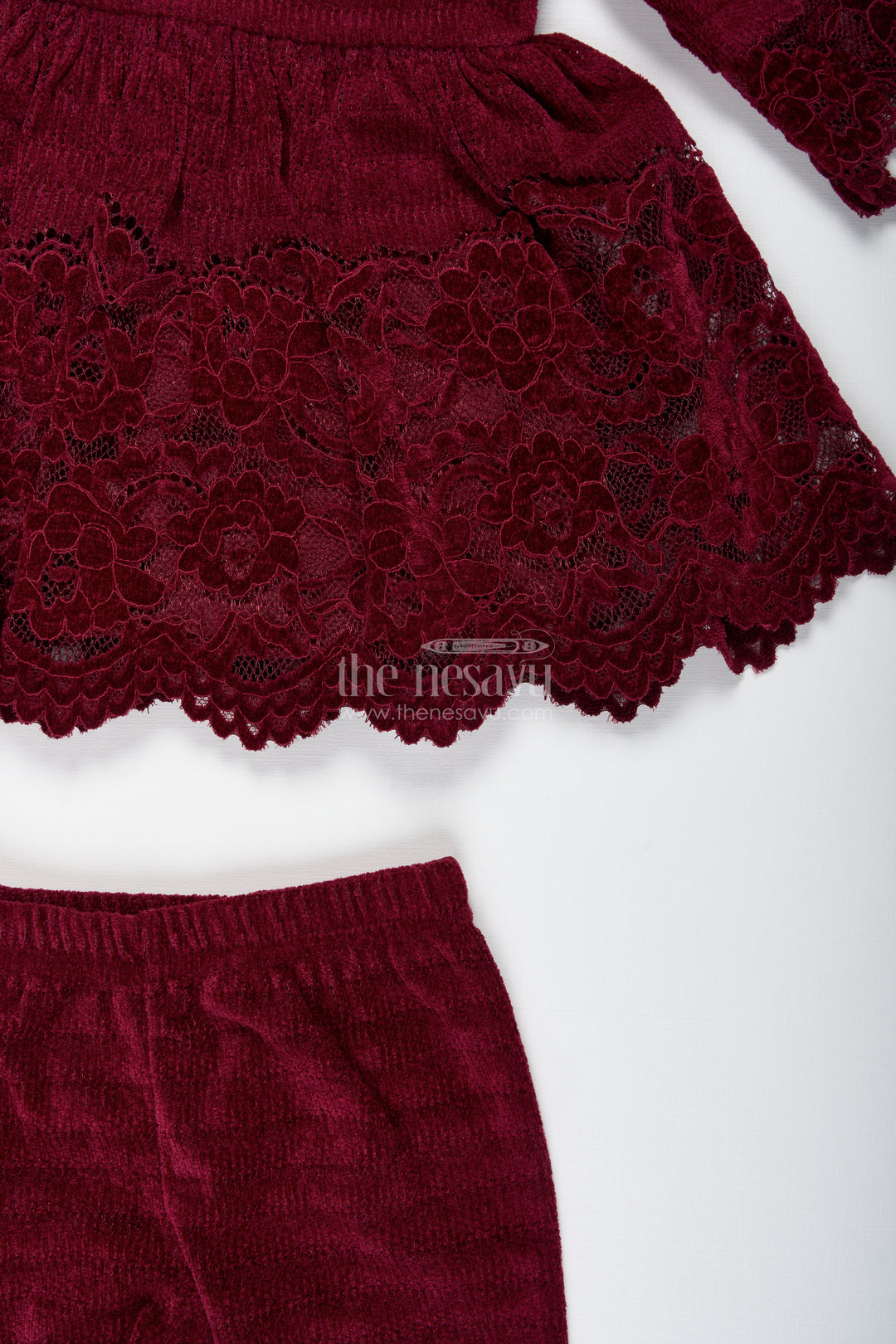 Maroon Velvet Sharara Set For Toddler Girls Ethnic Outfit With Embroidered Yoke For Weddings