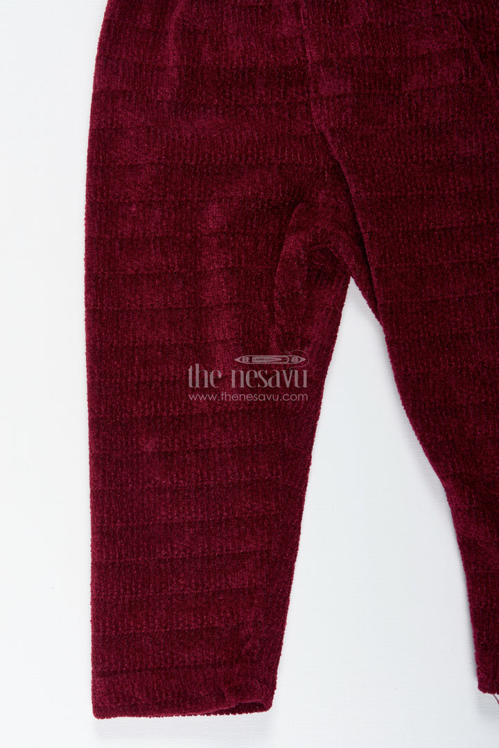 Maroon Velvet Sharara Set For Toddler Girls Ethnic Outfit With Embroidered Yoke For Weddings